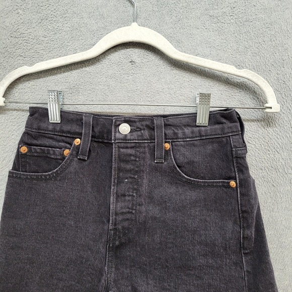 Levi's 501 Womens Shorts 24 Black Big E Ribcage Cut Off High Rise Button Fly - Picture 4 of 15